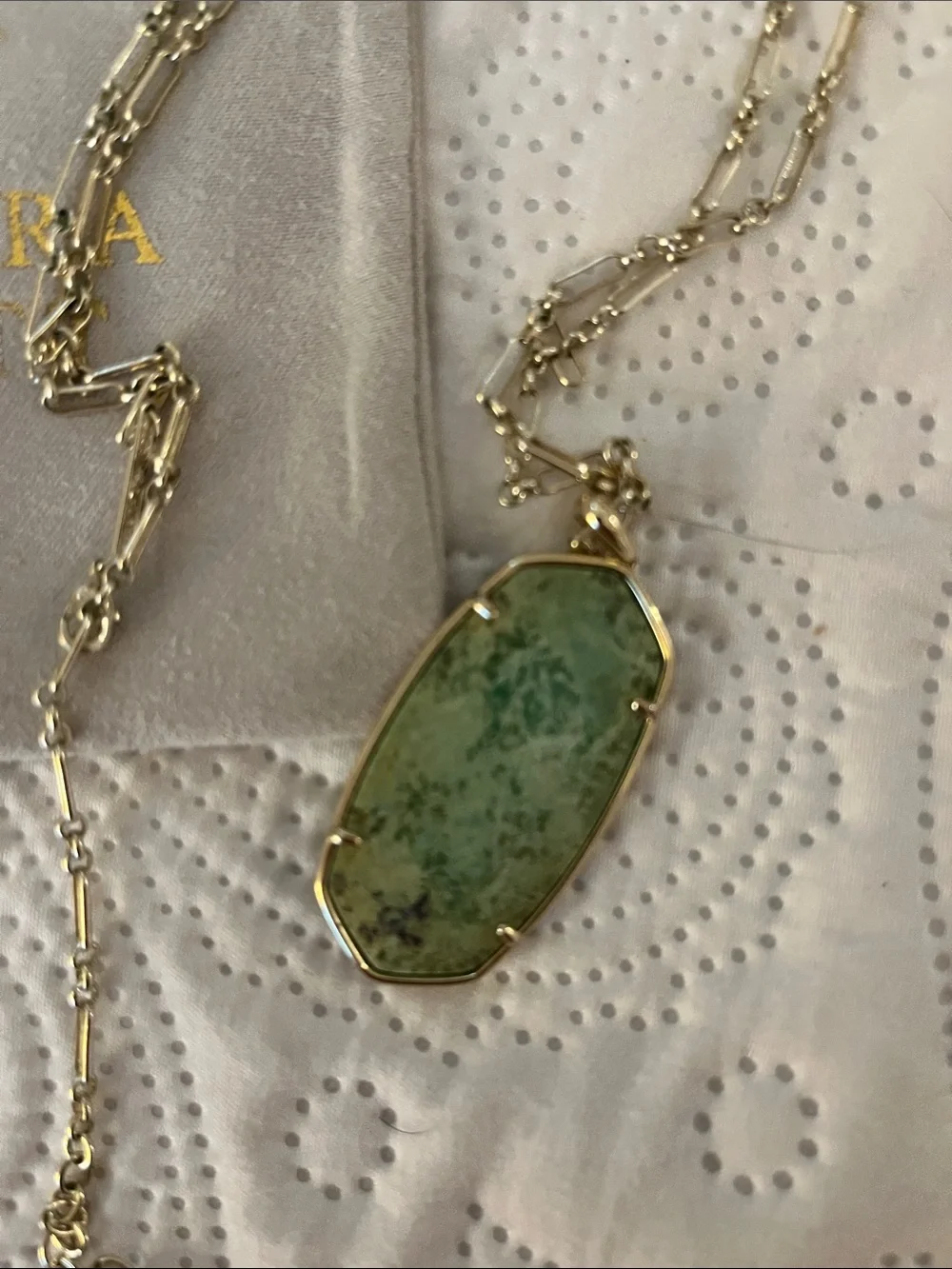 Kendra Scott Gold Pendant Necklace with Green Stone
